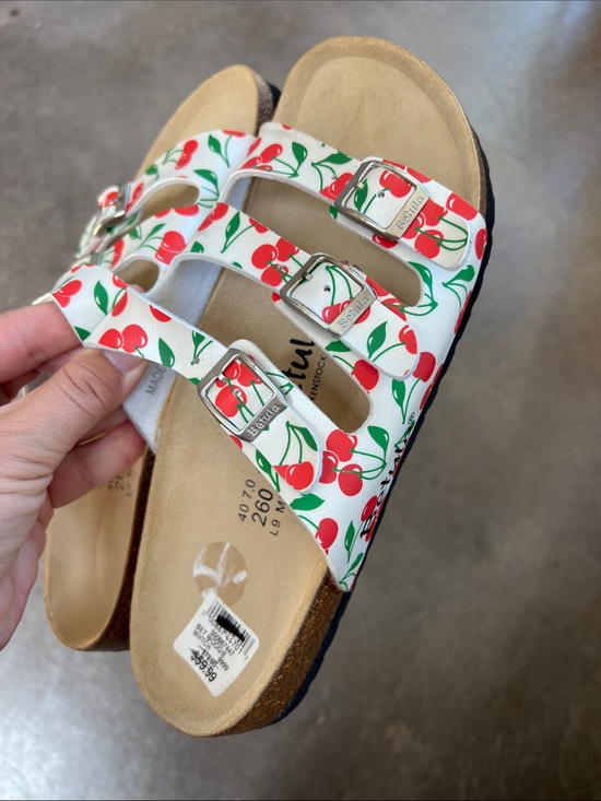 Birkenstock Shoes - Women’s Betula by Birkenstock Triple-Strap Cherry Print Sandals - White/Red